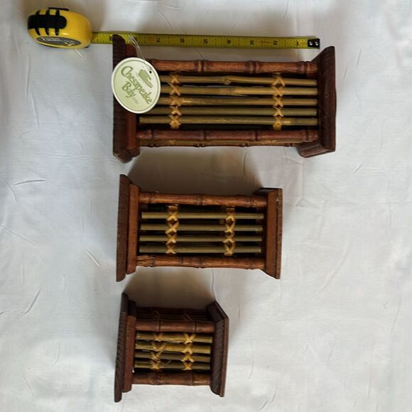 Chesapeake Bay Vintage Bamboo Candle Holders Set of 3 New Deadstock - Picture 3 of 7